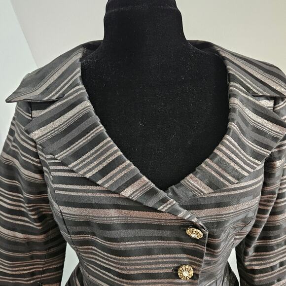Bibbo Blazer Black Silver Metallic Striped Button Front Asymmetric Hem Jacket 8 - Picture 5 of 13